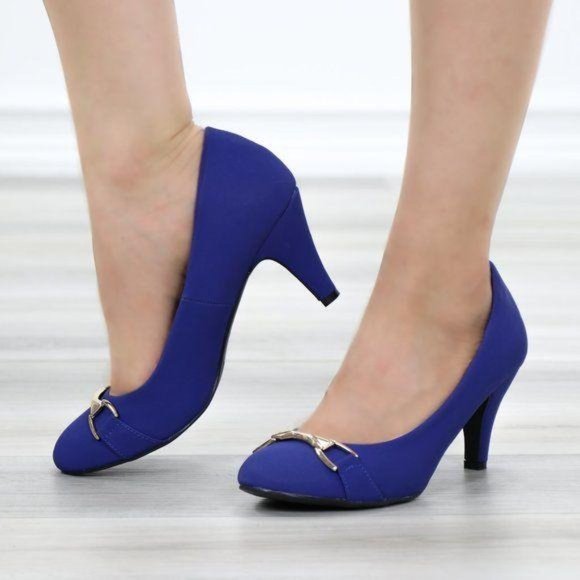 Blue Vintage Style Round Toe Comfort Pumps - Picture 6 of 11